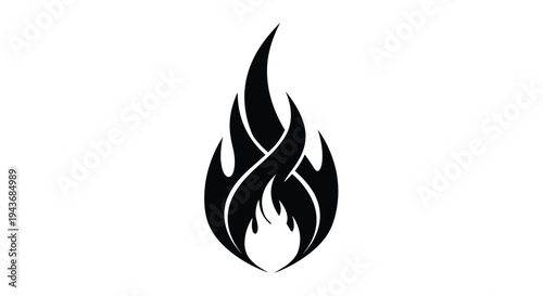 Stylized black silhouette of a flame against a white background