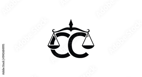 Scales of justice incorporating the letters cc in black silhouette