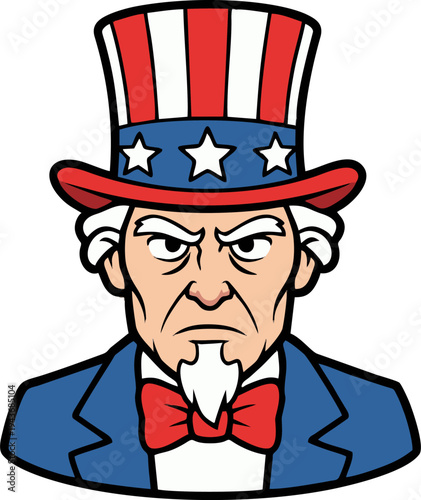 Uncle Sam Stern Serious Expression Vector Illustration Representing American Patriotism and National Identity