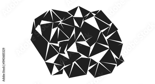 Abstract black geometric shape resembling a fragmented crystalline form