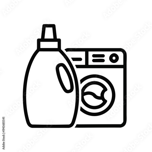 Icon of a washing machine beside a bottle of liquid detergent
