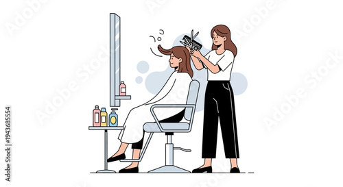 Woman getting her hair styled by a professional hairdresser in a salon.