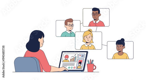 Woman participating in a video conference call with colleagues.