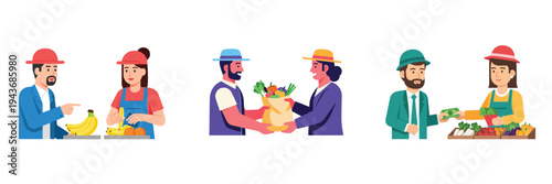 Produce market transactions with people and money