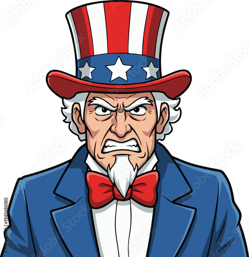 Angry Uncle Sam Illustration with Furious Expression Representing American Political Frustration
