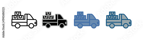 
Cargo truck icon set multiple style collection with truck and package designs