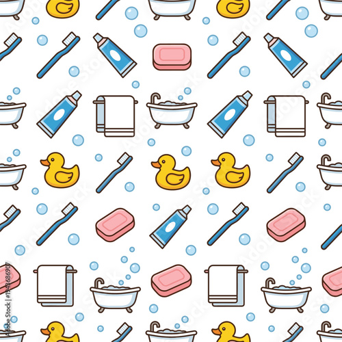 Fun Bath Time Pattern with Toys and Supplies