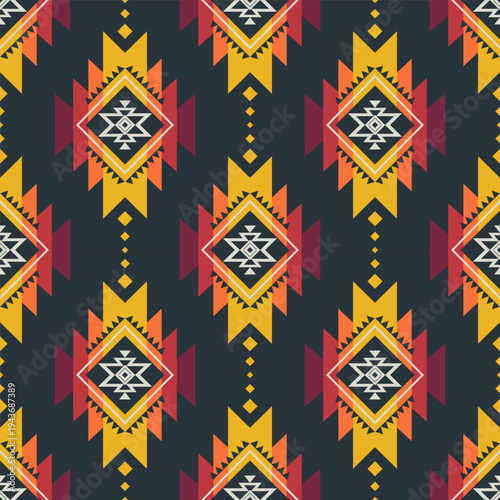 Colorful Native American Indian pattern. Vector Native American Navajo geometric shape seamless pattern. Aztec southwestern pattern use for fabric, textile, home decoration elements, upholstery, etc.
