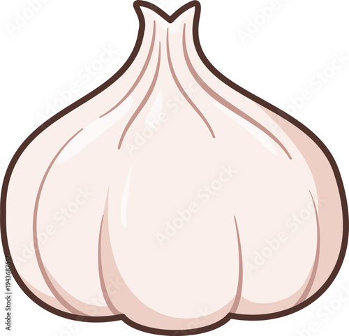 A cute flat vector illustration of a fresh white garlic bulb, essential for cooking and kitchen themes.