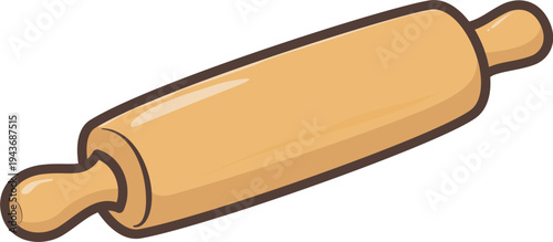 A classic wooden rolling pin vector illustration used for baking and rolling dough in a flat style.