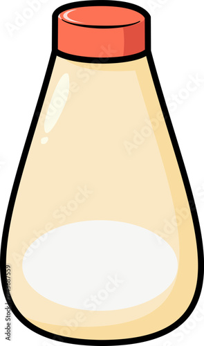 A cute bottle of creamy mayonnaise or salad dressing, ideal for food-related graphics and menus.