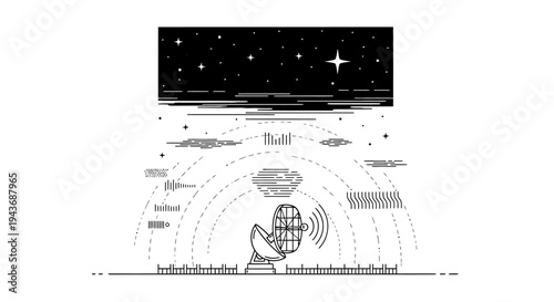 Satellite Dish Receiving Signals from Starry Night Sky, Astronomy and Communication Concept