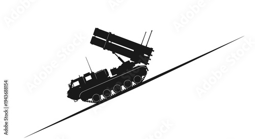 Silhouette of a Rocket Launcher Vehicle on a Steep Incline