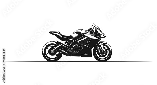 Sleek Black Sport Motorcycle Silhouette on White Background