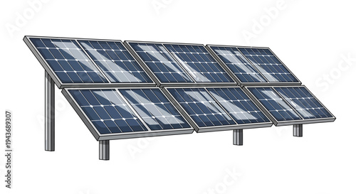 Vector of solar panel system with six photovoltaic modules
