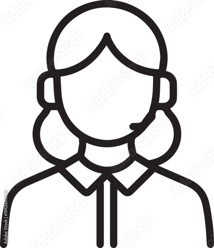 Hand Drawn Female Customer Service Agent Black and White Avatar Illustration in Minimal Line Art Style Design