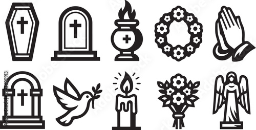 Set of 8 funeral icons vector
