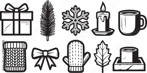Set of 10 winter holiday icons vector