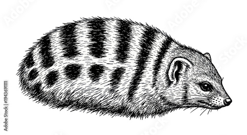 Striped Civet Cat illustration isolated on white background, hand-drawn sketch