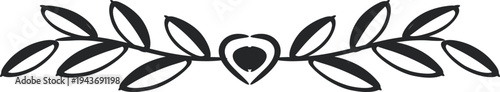 Black vector heart leaf border illustration