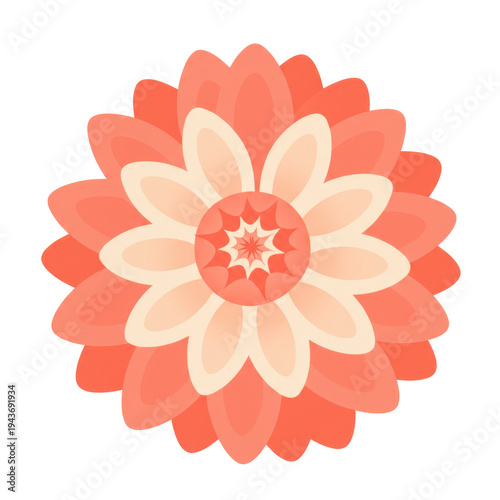 Detailed coral flower with layered petals and central starburst design isolated on white background