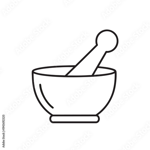 Black outline of a mortar and pestle on a white background