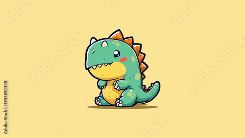 Charming Cute Dinosaur Mascot Character, Adorable Chibi Cartoon Vector Art