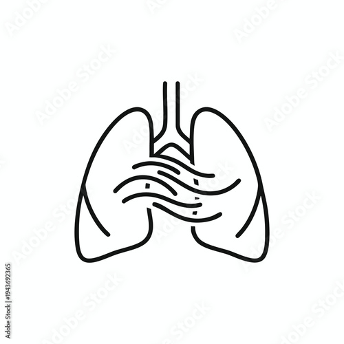 Abstract outline of lungs with stylized wind or air currents flowing through them