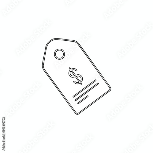 A black outline of a price tag with a dollar sign and lines