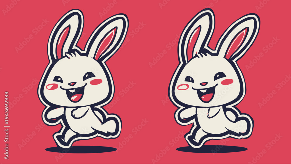 Obraz premium Cheerful and cute bunny character design hopping with joy, perfect as a playful game mascot or an adorable graphic element for children's projects