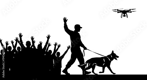 Security team: handler, dog, drone, and crowd surveillance