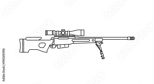 Sniper Rifle with Scope and Bipod, Military Weapon Illustration