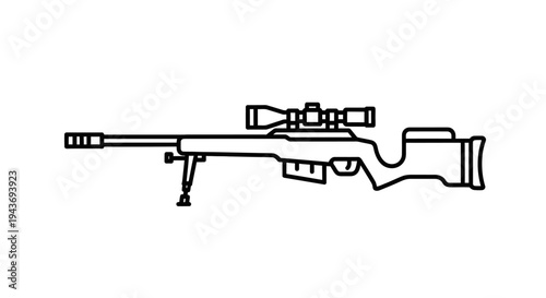 Sniper Rifle with Scope and Bipod - Vector Illustration