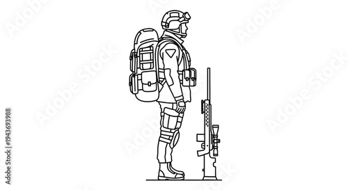 Sniper Soldier with Rifle and Backpack - Military Equipment Illustration