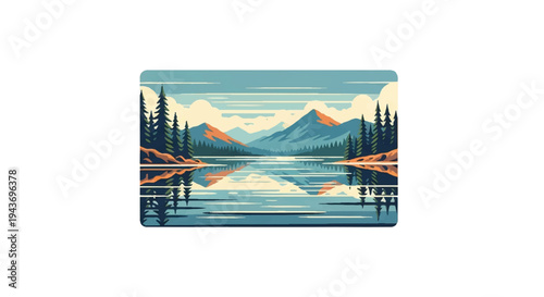 Tranquil landscape scenic view mountains and lake nature illustration