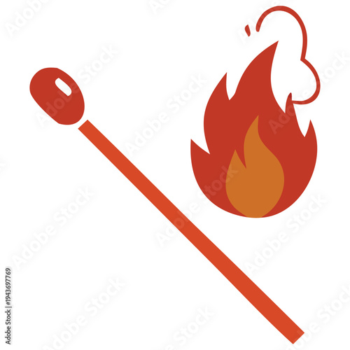 Illustration of a matchstick with a burning flame at one end