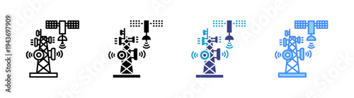 Telecommunication icon set multiple style collection