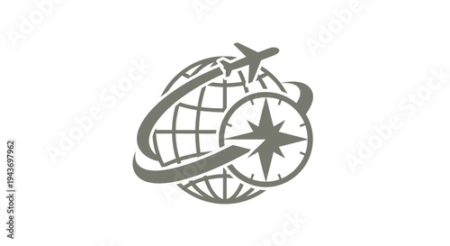 Travel and Exploration Globe with Airplane and Compass Icon.