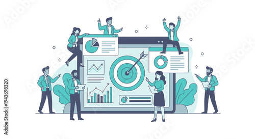 Teamwork and data analysis for business success illustration.
