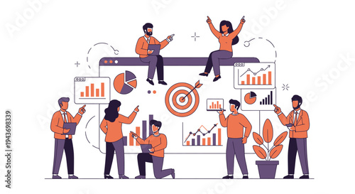 Teamwork and data analysis for business success illustration.