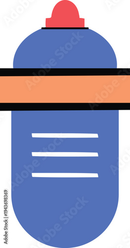 A colorful baby bottle with a red nipple and orange protective band