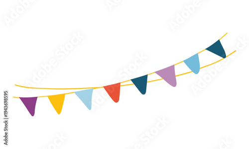 Thai Songkran Festive Flags Bunting Flat illustration. Traditional colorful flags for Buddhist temple, street decoration and fair celebration — naive art doodle. Culture of Thailand design element
