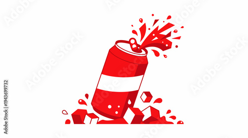 Refreshing Cold Beverage Bursting From A Red Soda Can Surrounded By Ice Cubes And Splashes