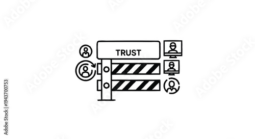 Trust Barrier Between People and Technology Icons.