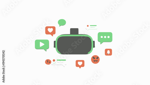 Virtual Reality Headset with Social Media Icons.