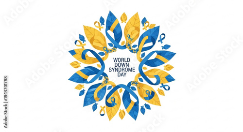 World down syndrome day awareness logo with blue and yellow ribbon symbols on white background