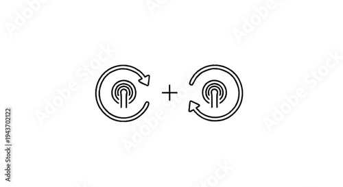 Two circular arrows with power button inside symbol.