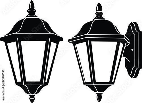 Black outdoor wall lanterns with clear glass panels