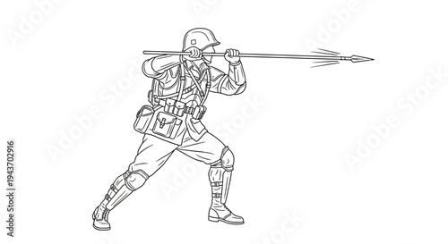 Soldier Throwing Spear, Military Combat, Historical Warfare, Ancient Weaponry, Action Pose