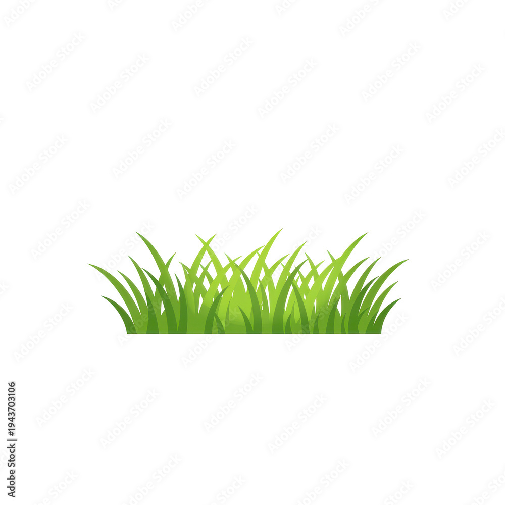 Fototapeta premium Small clump of cartoon-style green grass rendered on a black background, bright and stylized